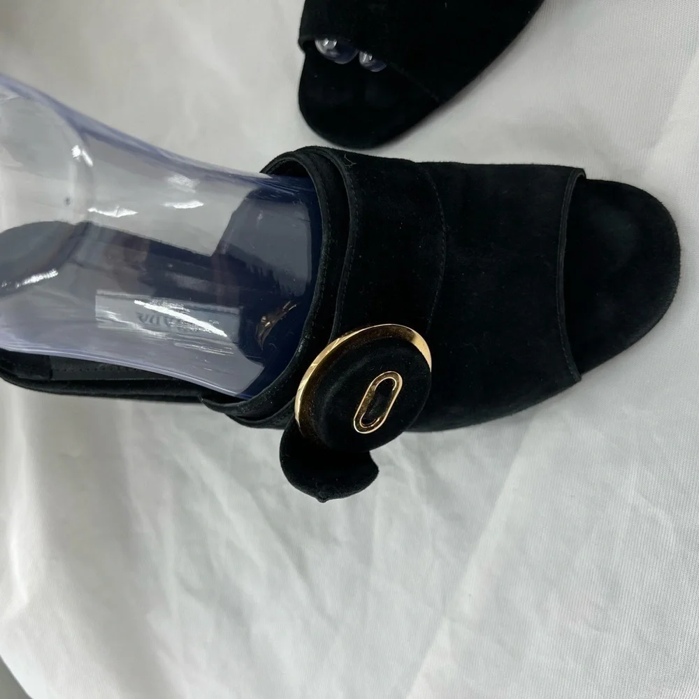 PRADA MILANO BLACK SUEDE CHUNKY HEEL SANDAL BLACK SIZE 37 EUR SIZE 6.5 US - Picture 14 of 16